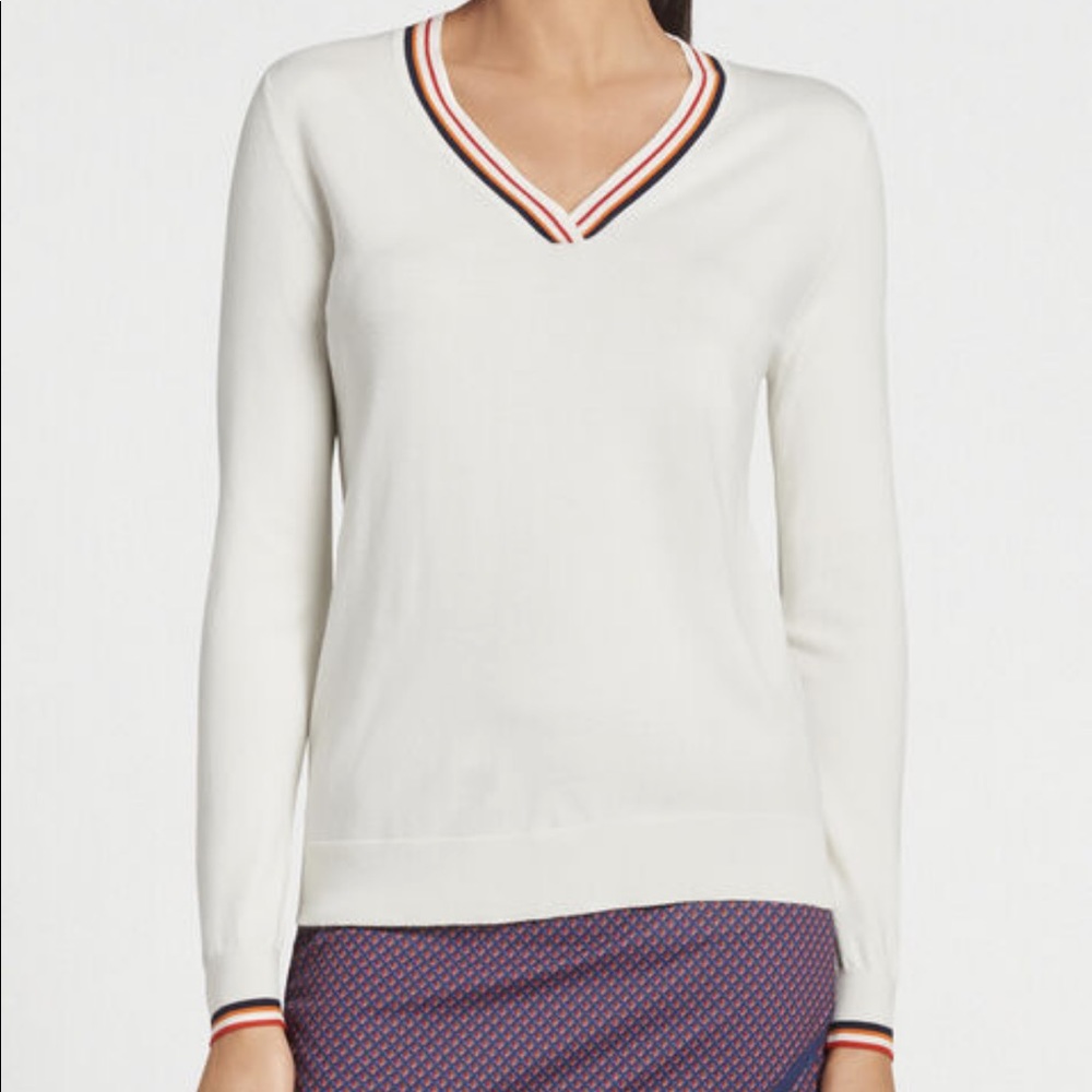 Marlene Tipped V-Neck Sport Sweater (Brand New)
